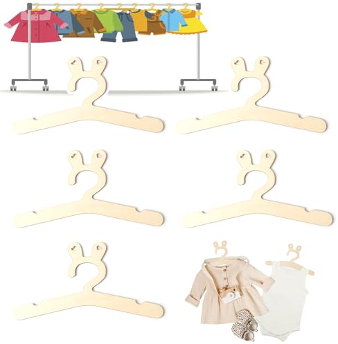 Vastsea 5 Stück Baby Kleiderbügel, Holz Baby Kinderkleiderbügel, rutschfest Babykleiderbügel, für Baby und Kinder Puppen (Kaninchenohren, 30 X 16CM)