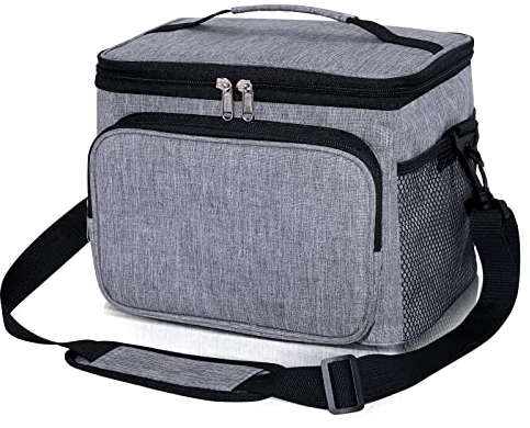 10L Waterproof Insulated Picnic Lunch Bag with Adjustable Shoulder Strap,Large Leakproof Soft Cool Tote Bags for Men/Women/Adult,Thermal Reusable Lunch Box for Work/Camping/Outdoor/BBQ/Party(Grey)