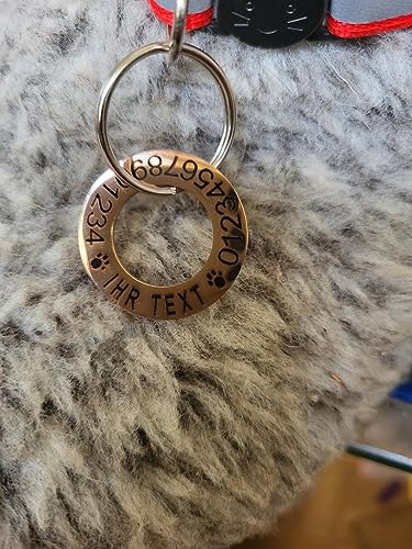 Hundemarke Ring aus Edelstahl mit beidseitiger Gravur für Hunde, Katzen und Welpen, fünf Farben, zwei Größen Durchmesser 30mm und Durchmesser 25 mm (30 mm, Rosegold)