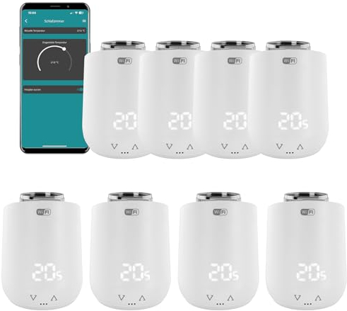 Eurotronic Comet WiFi Heizkörperthermostat Set - Smart Home Heizungssteuerung für 8 Heizkörper inkl. gratis App und Ventil-Adapter-Gutschein | Kompatibel mit jedem WLAN Router (2,4 GHz)