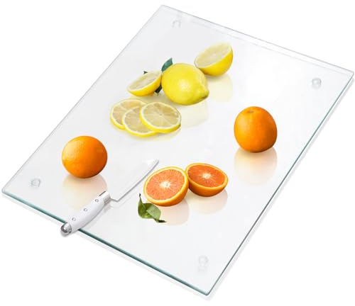VASUHOME Grande tagliere in vetro temperato per cucina, 45,7 x 61 cm, trasparente, per piano di lavoro, resistente ai graffi, al calore e agli urti, facile da pulire e durevole