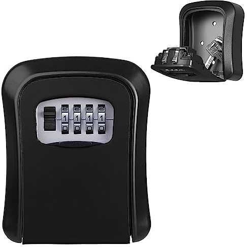 Schlüsseltresor mit Zahlencode, Schlüsselsafe Aussen, Schlüsselkasten mit 4 Stellig Code Wandmontage, Schlüsseltresor Außen, Schlüsselversteck, Schlüssel Tresor, Key Safe, Schwarz Schlüsselbox
