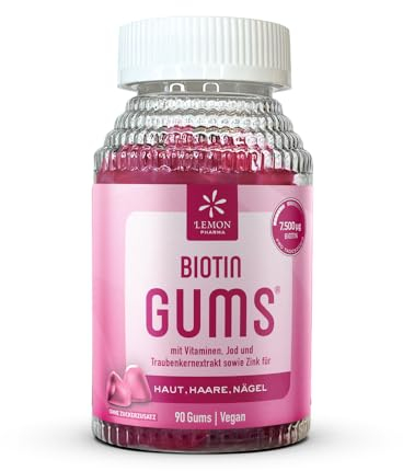 DEIN BEAUTY-GEHEIMNIS FÜR ZWISCHENDURCH. Biotin Gums von Lemon Pharma, mit Vitaminen, Jod und Traubenkernextrakt + Zink für Haut - Haare - Nägel, Vegan