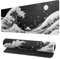 Grand tapis de souris topographique pour gaming - Noir et blanc - Bords cousus en caoutchouc antidérapant - Pour ordinateur portable et bureau - Motif vagues noires et blanches