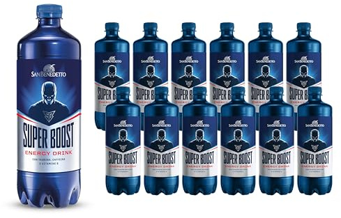 San Benedetto, Energy Drink Super Boost, 12x0,75 l, Bevanda Analcolica Energetica Gassata, Gusto Rinfrescante, con Taurina e Caffeina