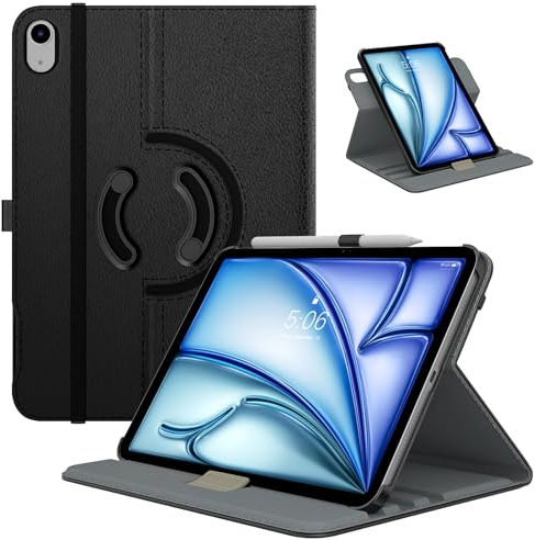 TiMOVO Funda para iPad Air 11 Pulgadas M3/M2 (2025/2024)/iPad Air 5.ª Generación 2022/iPad Air 4.ª Generación 2020 10,9'', Funda Protectora Giratoria de 90 Grados para iPad Air, Negro