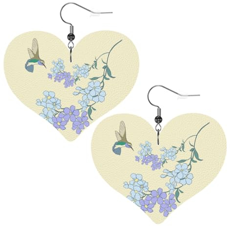Ohrringe mit frischem Orchideen-Muster, Leder, Herzform, stilvoll und schön, leicht, baumelnd für Damen und Mädchen, Einheitsgröße, Leder