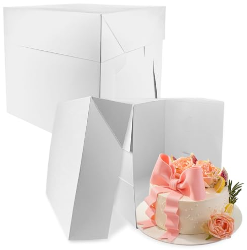 2 Stück Tortenschachtel, 30 x 30 x 30cm Tortenkarton, Cake Box mit Tortenbrett, Tortenbox Karton, Kuchenbox Pappe Geeignet für Geburtstage Partys Hochzeiten Jubiläen Valentinstag Weihnachten (Weiß)