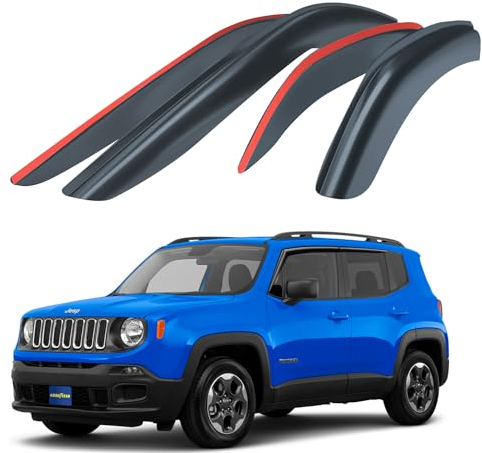 Goodyear Adesivo Deflettori antiturbo compatibile con Jeep Renegade 2014-2025 SUV - Accessori auto - Deflettori finestrini - Deflettore aria auto - Protezione meteo - Facilità di installazione - 4Pz B