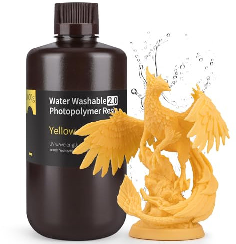 ELEGOO Upgraded 405nm Wasser Waschbares Resin 2.0,Water Washable 3D Drucker Rapid Harz mit Geringerer Schrumpfung und Höherer Präzision für LCD/DLP/SLA/3D Drucker Gelb 1000g