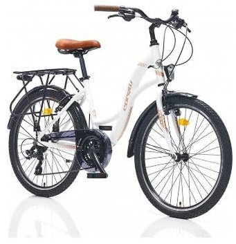 Corelli Hollandrad 28 Zoll Glowie, Aluminiumrahmen (weiß/Creme/Mint), Verschiedene Rahmenhöhen (44cm/48cm/51cm) 21-Gang Schaltung und Gepäckträger