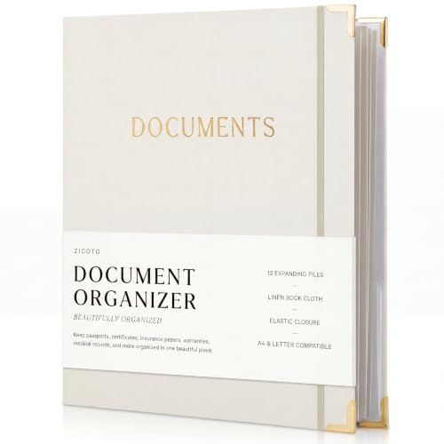 Aesthetic Document Organizer Folio - Linen Cover Life and Family Emergency Binder - Perfect Files Organizer for Your Important Documents, Birth Certificates, Passports, Social Security Cards, Photo