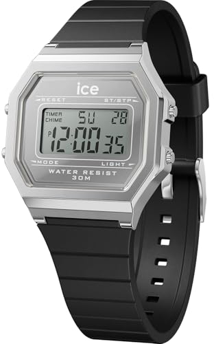 Ice-Watch - Ice Digit Retro Metal Silver Mirror Black - Schwarze Damenuhr mit Silikonarmband - 022735 (Small)