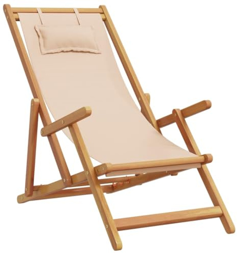 vidaXL Klappstuhl Beige Massivholz Eukalyptus und Stoff