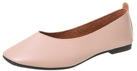 Brown Shoes for Women Canvas Pumps for Women Women's Spring Summer and Autumn Simple Solid Color Square Toe Shallow Mouth Comfortable and Light Slip On Brown Shoes for Women Canvas Pumps (Beige, 4)