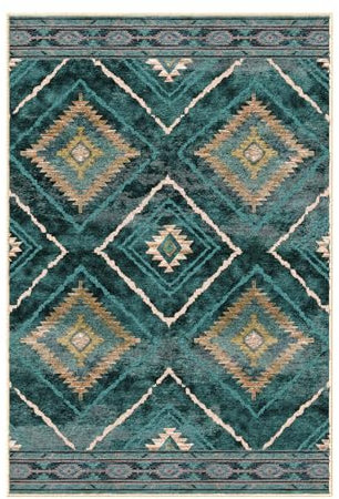 DEFYNEE Teppich Wohnzimmer 120 x 180 cm – Waschbarer Kurzflor Teppich, rutschfest, Vintage & Boho Stil, Pflegeleicht – Für Flur, Wohnzimmer, Schlafzimmer & Esszimmer, Dunkelgrün