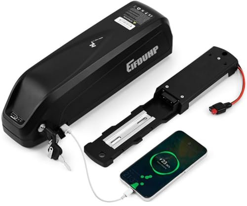 Ebike Akku 36V / 48V, Ebike Batterie Pack mit Ladegerät, 4Pin / 5Pin Grundplatte, Sicherheitssperre & Batteriestandsanzeige für 50-1500W Motor (36V 15AH für 0-750W,5 Pin)