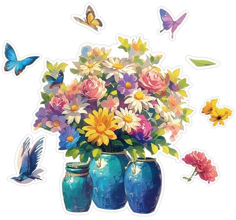 8pcs Aimant de Lave-Vaisselle en Forme de Fleur, Vase à Fleurs Oiseau Papillon Aimant Fleur Frigo Magnétique Lave Vaisselle pour Réfrigérateur Voitures Couvercle de Lave-Vaisselle Décor