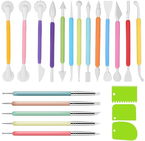 21 Stück Töpferwerkzeug Modellier Werkzeug Töpferwerkzeug Ton Keramik Modellier Clay Modelling Tools Ton Werkzeug Polymer Clay Sculpting Wooden Clay für Töpferhandwerk,Punktieren,Schnitzen,Formen