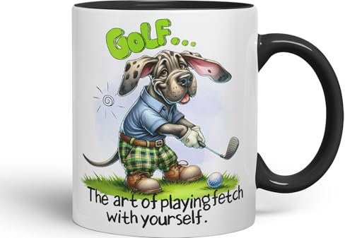 Vixar Golf … The Art of playingfetch with Your self, Joke sarkasm Ceramic Coloured Mug Cup for Tea Coffee Hot Brew 330ml 11Oz Gift (Black)