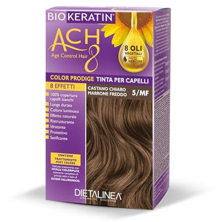Dietalinea Tinta per Capelli Senza Ammoniaca CASTANO CHIARO MARRONE FREDDO 5/MF | Colore Capelli Biokeratin con 8 Oli Phyto Hair Care system e Hyalu Complex -Nutre il capello in profondità | Illumina