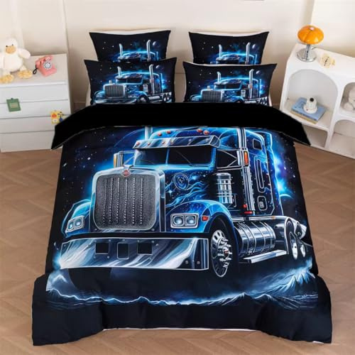 ZHDEDSP 3D Bettbezug Set mit LKW-Motiv, Mikrofaser, 200x200 cm, Kissenbezug 80x80 cm