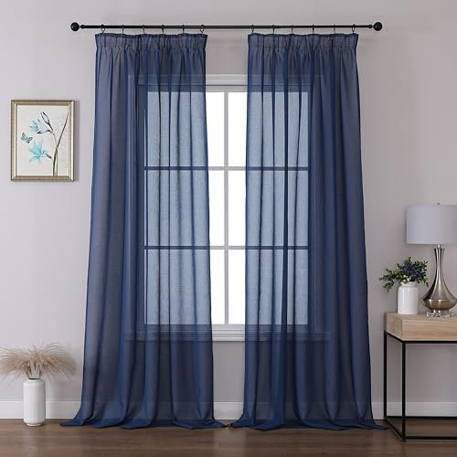 Joydeco 2er Set H245 x B140 cm Königsblau Transparent Vorhang Schiene Gardinen mit Kräuselband Durchlässig Curtains Lang Vorhänge für Schienensystem Modern