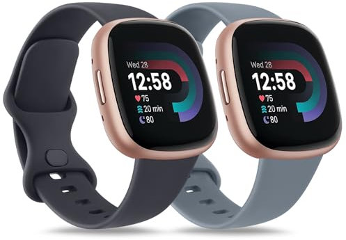 AK 2 Pack Bracelet pour Fitbit Versa 4/Sense 2/Fitibit Versa 3/Sense pour Femmes Hommes,Bracelet de Remplacement Réglable pour Fitbit Versa 4/Sense 2/Versa 3/Sense (Gris Bleu/Bleu Nuit, Small)