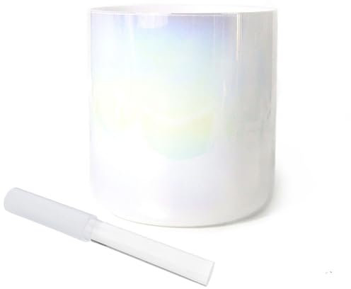 6 Inch White Blue Alchemy Crystal Singing Bowl Sound Healing, Sound Bowl Chakra Bowl with Acrylic Strike and O-Ring, Yoga Meditation Gift(B Note)