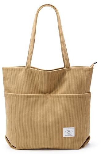KALIDI Cord Tasche Damen Tote Bag Verbessert Shopper Tasche Damen Groß Beuteltasche Umhängetasche mit Reißverschluss Tasche für Schule Arbeit Büro Reisen Einkaufen