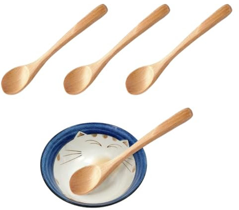MIRKUZI Cuillères à café 3 cuillères à café en bois naturel, cuillères en bois, ustensiles de cuisine respectueux de l'environnement, cuillères en bois à long manche, cuillères à soupe en bois