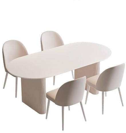 KXJPIZIYB Mesa Comedor Ovalada para 4, con 4 Sillas de Comedor, Mesa Cocina con Placa de Roca, Mesa y Silla Combinadas para el Hogar, Restaurante, Casa de Alquiler(White)