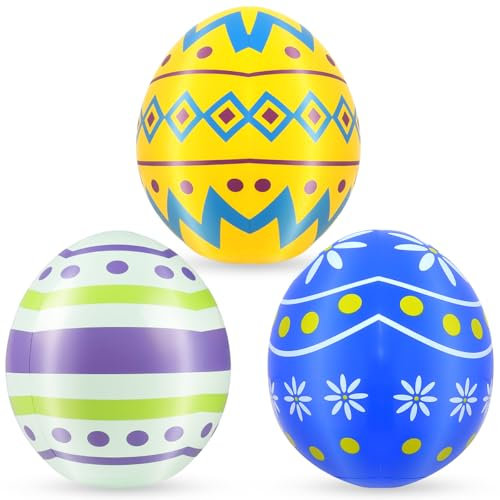 3 Stück,Aufblasbares Osterei,Osterei Ei Dekoration zu Ostern,Riesige Osterei-Dekorationen,Osterdekorationen für den Außenbereich, Osterdeko Zum Aufhängen,Garten (35 * 27cm)