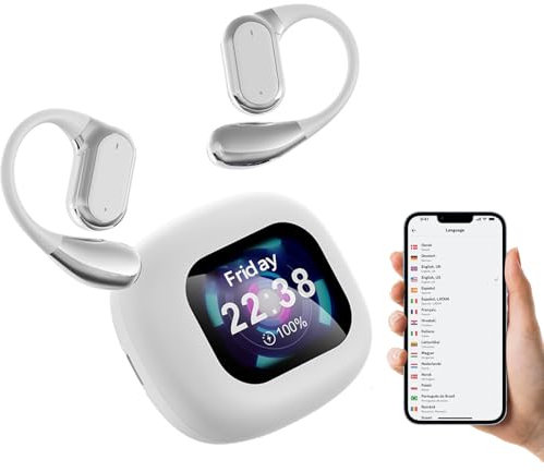 Euakee Traducción de la Lengua AI Auriculares, OWS LCD Pantalla Táctil Traductor en Tiempo Real para 144 Idiomas y Accents Traducción Auriculares, Ideal para Viajes de Negocios (blanco)