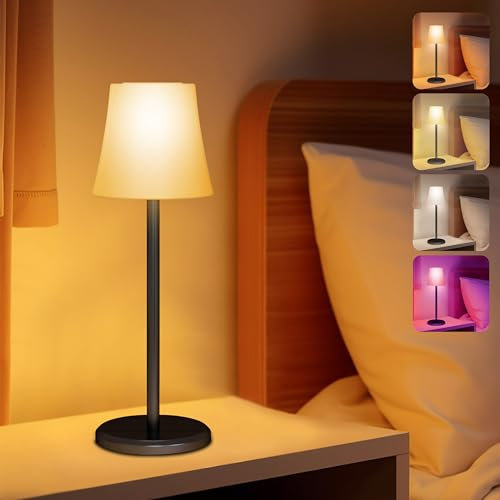 Tischlampe Kabellos, LED Tischleuchte Aufladbar Akku Stufenlose Dimmbare 3 Farbmodi+RGB, Touch Control LED Tischlampe IP54 Wasserdicht für Wohnzimmer Schlafzimmer Restaurant Party Bar Kaffeehaus