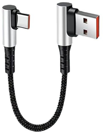 Shaersu Cavo USB corto, cavo USB C | Cavo di ricarica corto da 90 gradi Cavo adattatore di tipo C - Cavo dati ad angolo retto 6A con cavo C a ricarica rapida per PC e telefono