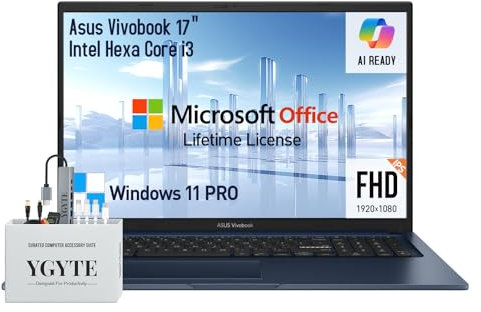 ASUS Vivobook - Computer portatile da 17,3 pollici, FHD, Intel Core i3, 40 GB RAM 2 TB SSD, Windows 11, Copilot AI, blocco numerico a 10 tasti, HDMI, USB-C, colore: blu