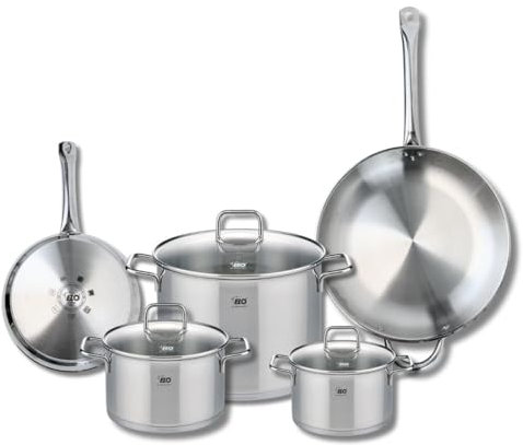 ELO 9507050 Batterie de cuisine 5 pièces, Ensemble de 2 Poêles de cuisson 24 et 32 cm et 3 faitouts 16, 20 et 26 cm Elo Profi Citrin, inox, induction
