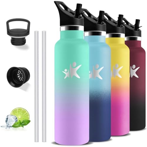 Gourde Isotherme, Gourde 1l, Sans BPA, Bouteille Isotherme, Anti Fuite, Gourde Inox, Double Isolation, Gourde Paille Adulte, Facile à Nettoyer, Gourde Reutilisable, pour Voyage, Randonnée, Camping