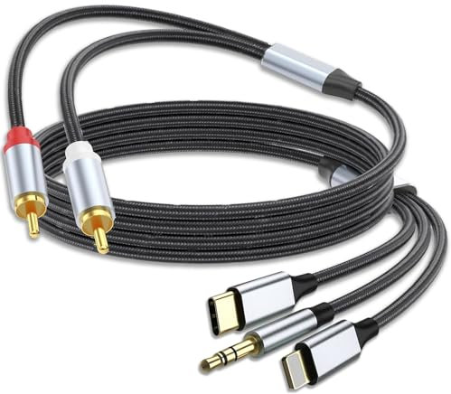 Cavo RCA per Telefono,Cavo RCA Audio Ausiliario Adattatore Light-ning a 2RCA a Jack da 3,5 cav-o Audio da USB Tipo C,Cav-o 3 in 1 RC A, Adatto per iP-hone, Tablet PC, Amplificatore, Altoparlante, ecc.