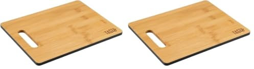 Tasty Bambus-Schneidebrett - 25,7x0,9cm - Ideal zum Schneiden von Brot, Obst, Gemüse, Schnittgut aller Art - Mit farbiger Kante und Griffloch - Braun/Grau (Packung mit 2)