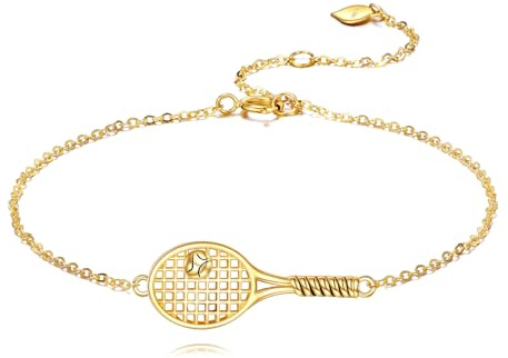 KECHO 14K Karat Gold Tennis Schläger Armband Anhänger 14K Echtgold Schmuck Geschenke für Tennis-Fans Damen