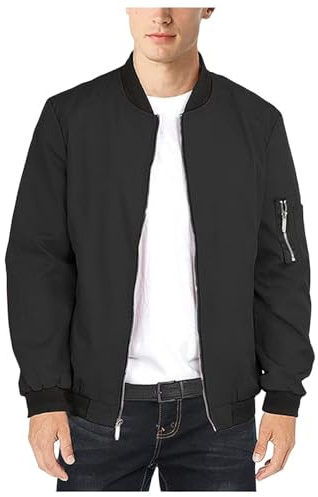 Shuanghao Herr sommar höst tunn lätt avslappnad utomhusjackor – vindtät flygbomberjacka retro klassisk baseball dragkedja lätt tunn softshell rock vandringsjacka för män, A-Ren svart, M