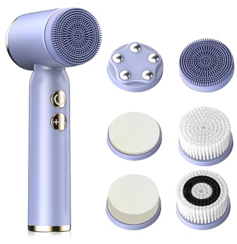 Cepillo facial eléctrico, 6 en 1, cepillo de limpieza facial eléctrico con 6 cabezales de cepillo, recargable, IPX6, resistente al agua, dispositivo de limpieza facial con 3 modos para hombres