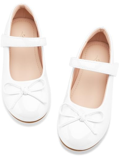 Stelle Girls Mary Jane School Flats Flower Wedding Uniform Party Shoes（Toddler/Little Kids/Big Kids）（GMJ003-2-White,9MT