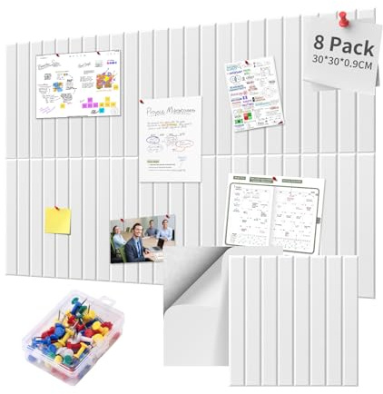 Filz Pinnwand Selbstklebend,60 * 120cm Filzboard,8 Stück,Porzellanweiß | dekorative Pinnwand aus Filz, Fototafel Memotafeln Memo Boards Bulletin Board Wanddekoration für Büro Küche mit 35 Pushpins