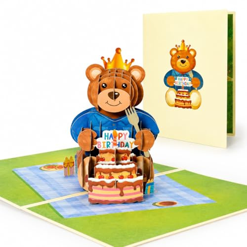 DORAFIORA® Pop-Up Karte Teddy Bär – Süße 3D Geburtstagskarte für Kinder | Lustige Happy Birthday Karte für Jungen & Mädchen | Inkl. Umschlag