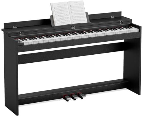 UMOMO 88 Weighted Key Digital Piano, Hammer Action Electric Piano with Piano Stand, Headphone Jack, 3 Pedal, Full Size Electronic Piano Keyboard for Beginner, Adults, Black