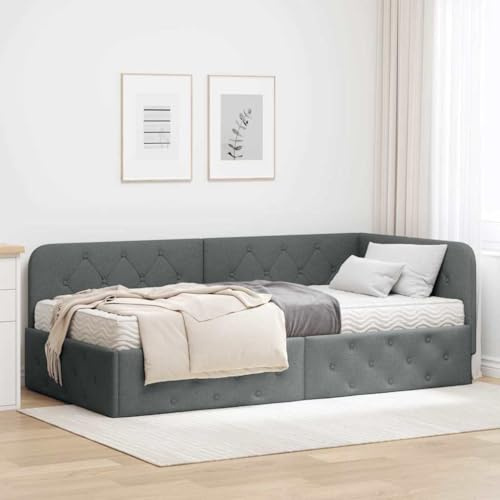 Amorsee Boxspringbett 90 x 190 cm mit Matratze, Einzelbett mit Matratze, Polsterbett 90 x 190 cm, Sofabett, Tagesbett, Jugendbett，Bett 90 x 190 cm, Schlafzimmer, Kinderzimmer, Dunkelgrau