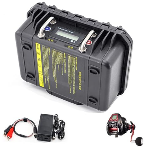 HJGHY 12v,50Ah, Batterie Lithium Rechargeable pour Moulinet de pêche électrique 12 V 24 V 20 Ah 30 Ah 40 Ah 50 Ah, avec Cordon d'alimentation.